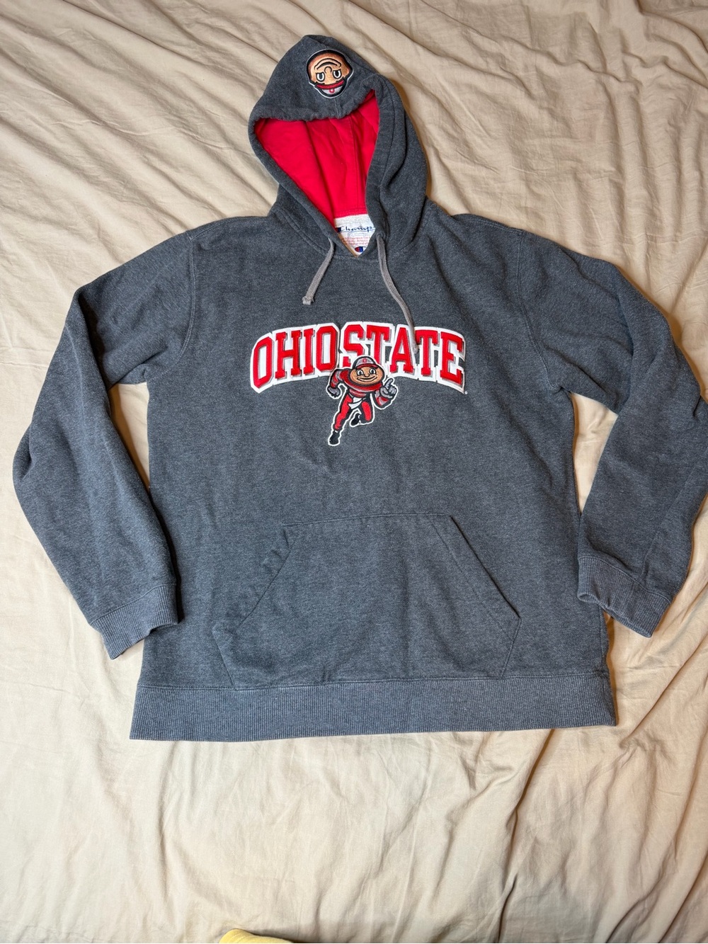 Champion Ohio State Gray Hoodie with Red Lining & Logo